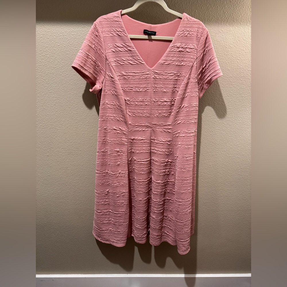 LANE BRYANT Plus Fit & Flare A-Line Dress Pink Short Sleeve Textured Midi 18/20